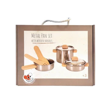 Coffret de casseroles en inox à manches en bois Egmont