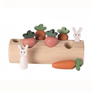 Bûche en bois Lapins et carottes