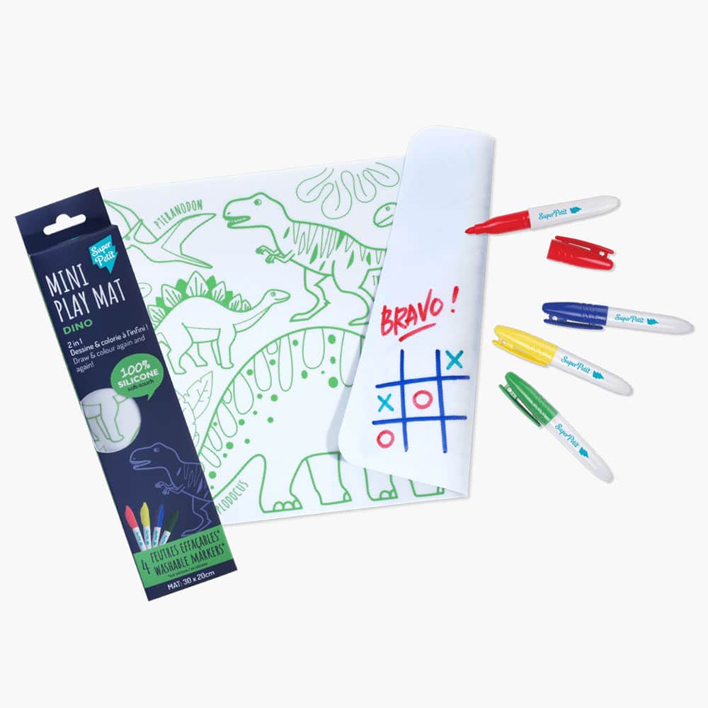 Coloriage nomade: Mini Playmat DINO-4 feutres inclus