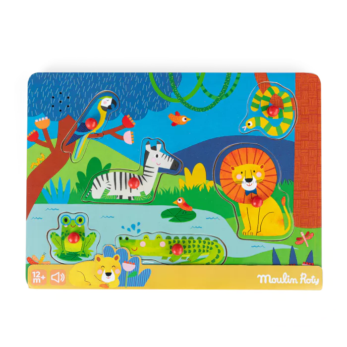 Puzzle sonore en bois animaux Les Toupitis Moulin Roty