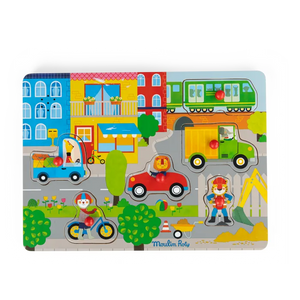 Puzzle sonore en bois en ville Moulin Roty