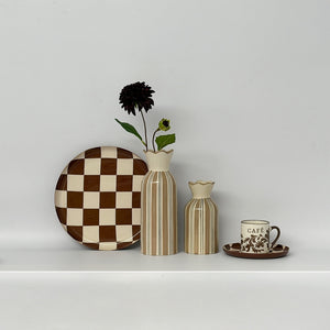 Vase collerette rayure beige