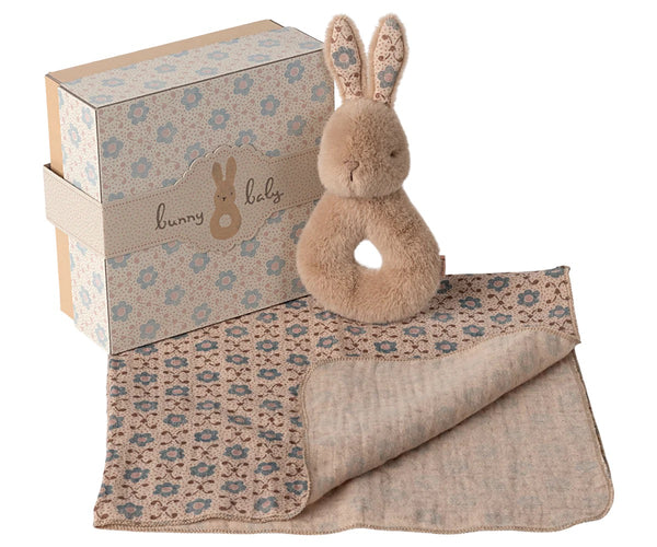 Coffret hochet lapin crème pêche Maileg