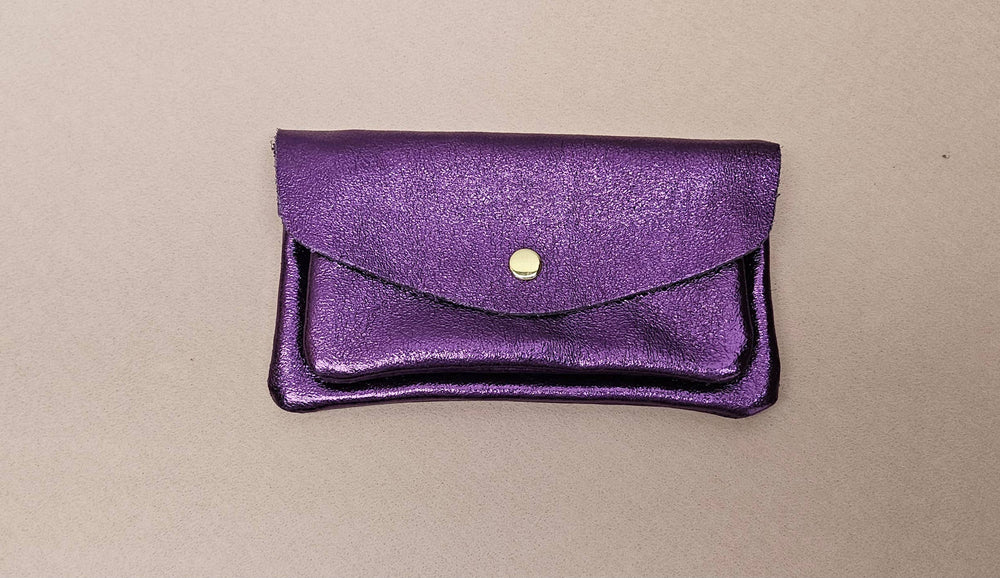 Porte monnaie cuir double poches Kangourou: Violet