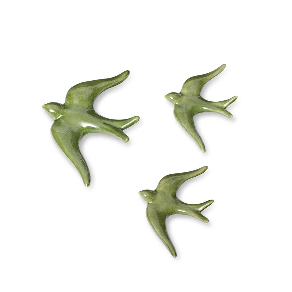 Hirondelles en céramique lisse multicolores: Vert olive