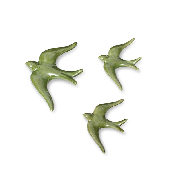 Hirondelles en céramique lisse multicolores: Vert olive