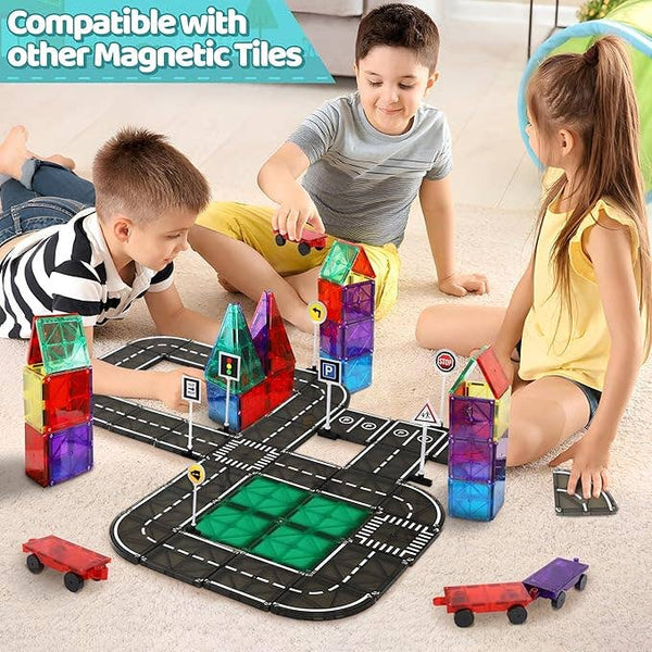 Playmags Ensemble de route en tuiles magnétiques