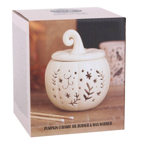 Brûleur d'huile et chauffe-cire « citrouille » style folk couleur crème