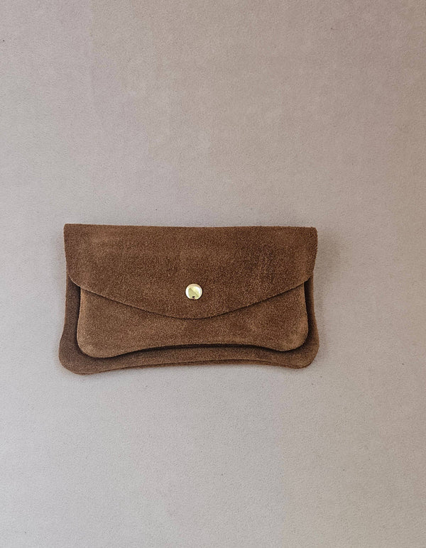 Pochette cuir effet daim - kangourou: Moutarde