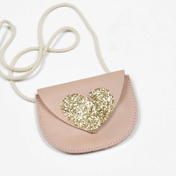 Sac cuir et coeur paillette doré petite fille - Sweet Love: Fraise