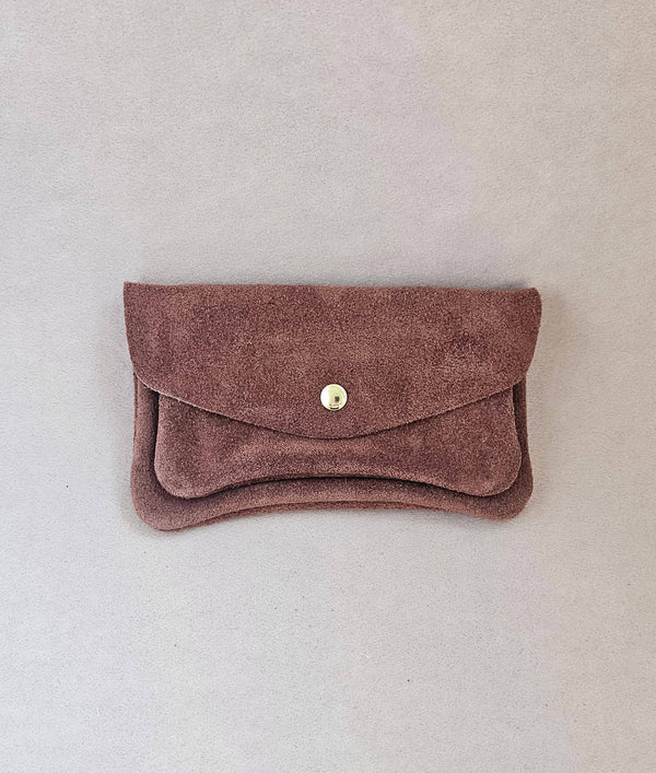 Pochette cuir effet daim - kangourou: Fuxia