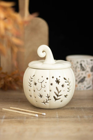 Brûleur d'huile et chauffe-cire « citrouille » style folk couleur crème