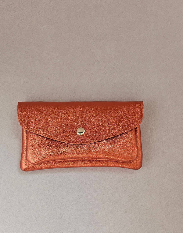 Porte monnaie cuir vachette double poches Kangourou: Doré