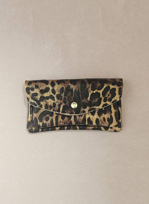 Porte monnaie cuir vachette double poches Kangourou: Doré
