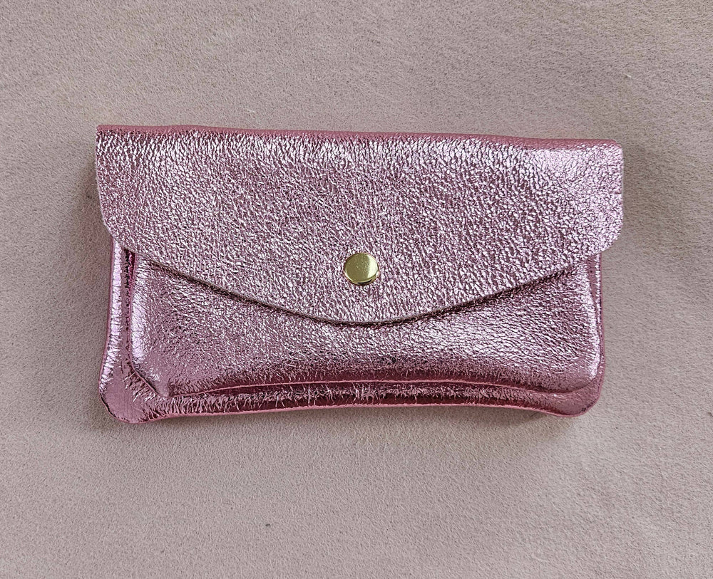 Porte monnaie cuir double poches Kangourou: Rose clair