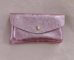 Porte monnaie cuir double poches Kangourou: Rose clair