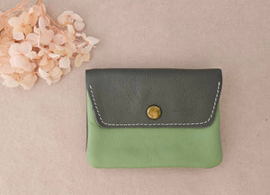 Porte monnaie cuir upcyclé : Taupe / fuxia fonçé