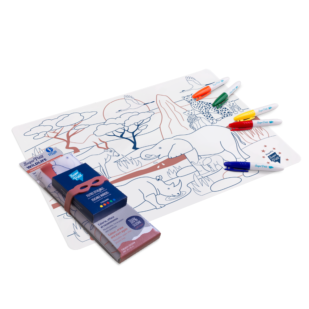 Coloriage éducatif-Set en silicone SAVANE AFRICAINE 5 feutres inclus