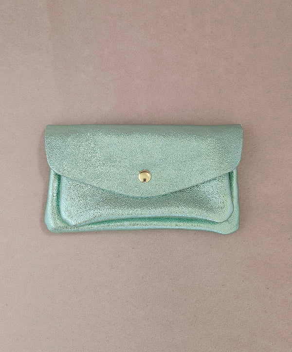 Porte monnaie cuir vachette double poches Kangourou: Doré