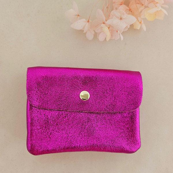 Porte-monnaie cuir vachette métallisé Kangoo: Rose fonçé