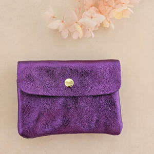 Porte-monnaie cuir vachette métallisé Kangoo: Rose fonçé