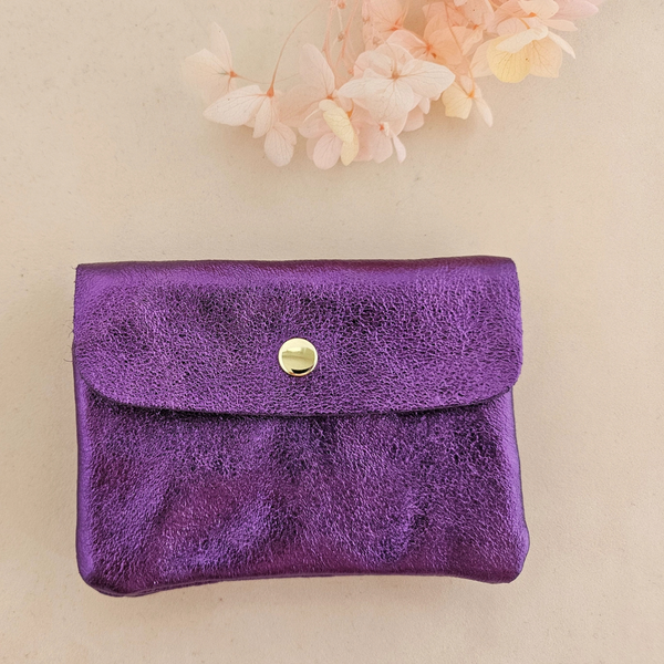 Porte-monnaie cuir vachette métallisé Kangoo: Rose fonçé