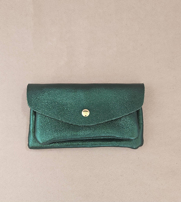 Porte monnaie cuir vachette double poches Kangourou: Doré